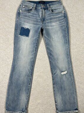 J.Crew Slim BrokenIn Boyfriend Jeans Womens 25 Medium Wash Patchwork Distressed